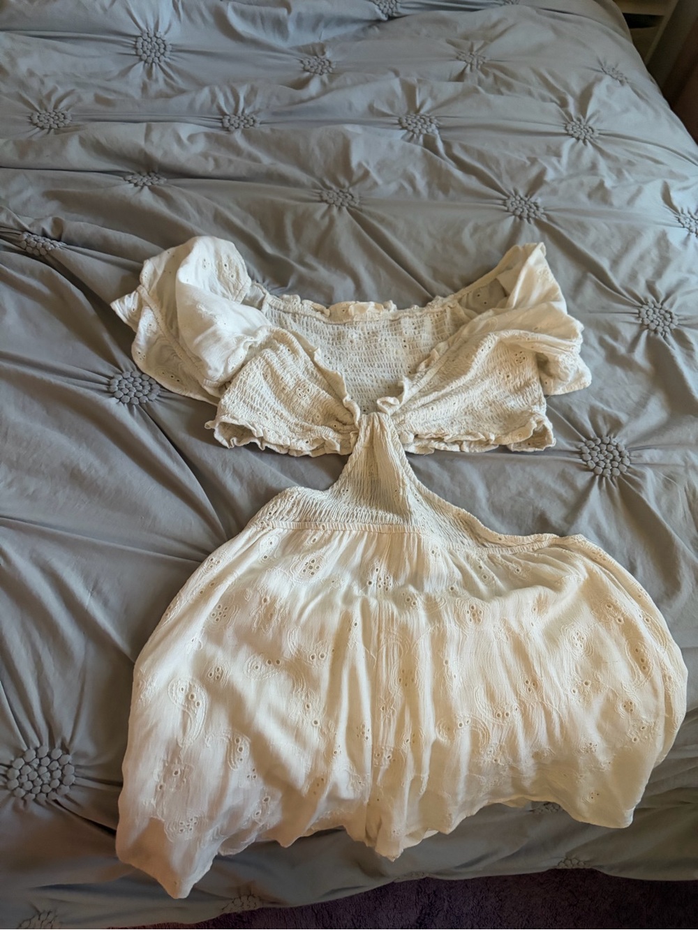 Urban Outfitters Cream Eyelet Mini Dress with Cutout Tie Front